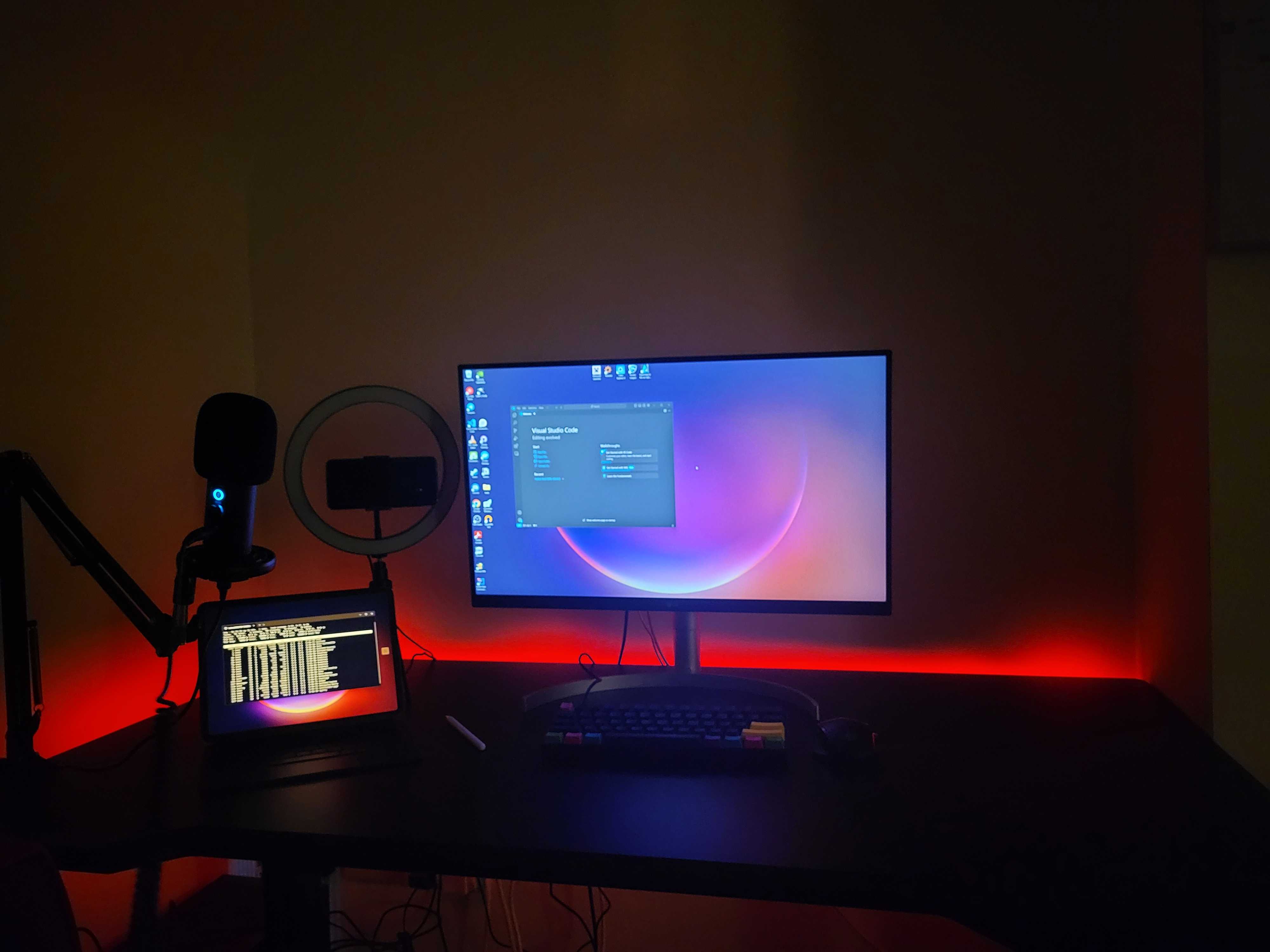 My current desk setup at night